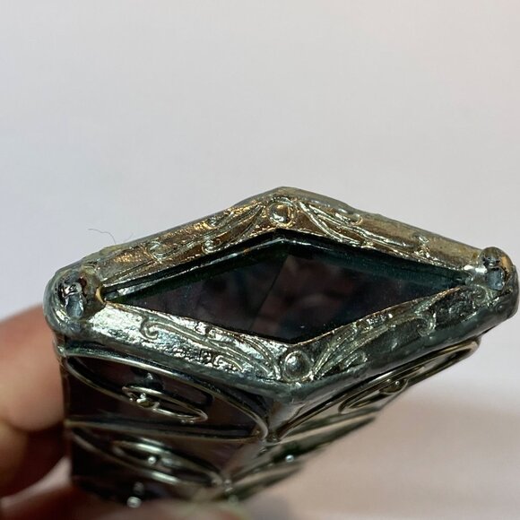 Slag Stained Glass Kaleidoscope Purple Green Art Glass Silver Swirl Accents - Picture 5 of 10